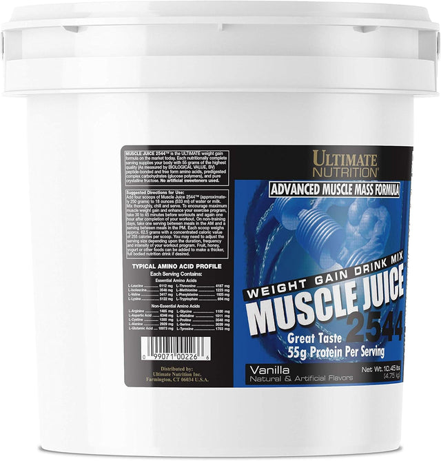 Ultimate Nutrition Muscle Juice 2544 Whey Protein Isolate-Mass Weight Gainer Protein Powder Drink Mix- 55 Grams of Protein per Serving-For Men and Women Vanilla, 10.45 Pounds