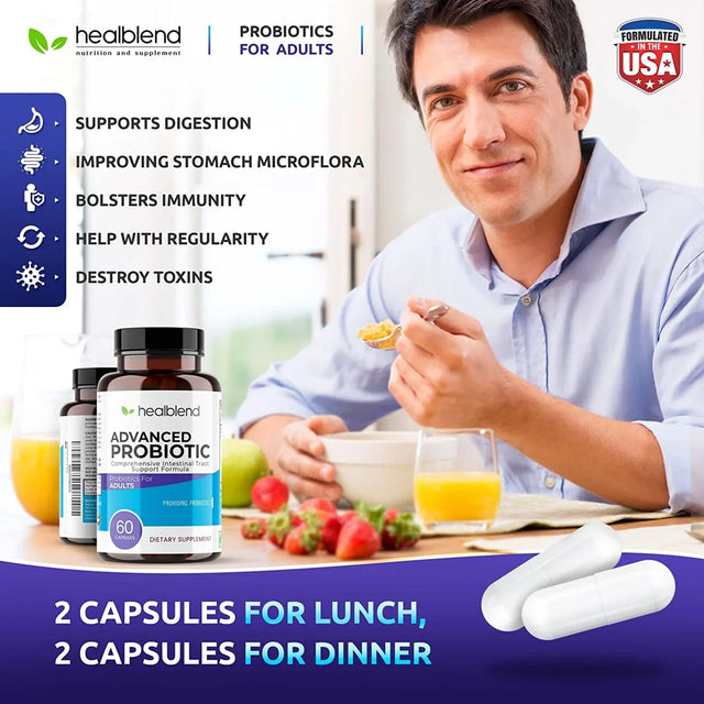 Healblend Probiotics for Digestive Health Support, 11.5 Billion CFU per Serving: DE111, Lactobacillus, Bifidobacterium, Acidophilus Probiotic Supplement, 60 Capsules 3-Pack