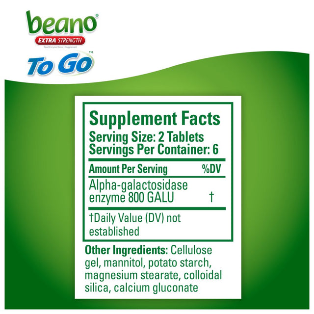 Beano to Go, Gas Prevention and Digestive Enzyme Supplement, 12 Count