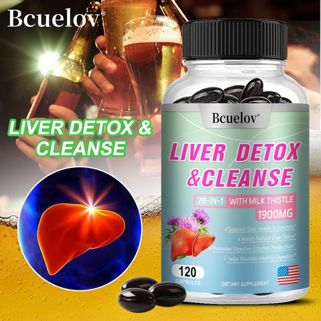 Bcuelov 28-In-1 Liver Cleanse Detox & Repair Fatty Liver Formula - Milk Thistle, Artichoke Extract, Dandelion & Apple Cider Vinegar - Liver Health Supplement Support Capsules