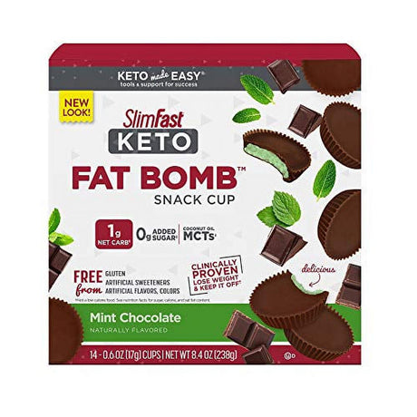 Slimfast Keto Fat Bomb Snack Cup, Mint Chocolate, Keto Snacks for Weight Loss, Low Carb with 0G Added Sugar, 14 Count Box