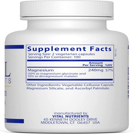 Vital Nutrients Magnesium (Glycinate/Malate) 120Mg - 200 Vegetarian Capsules