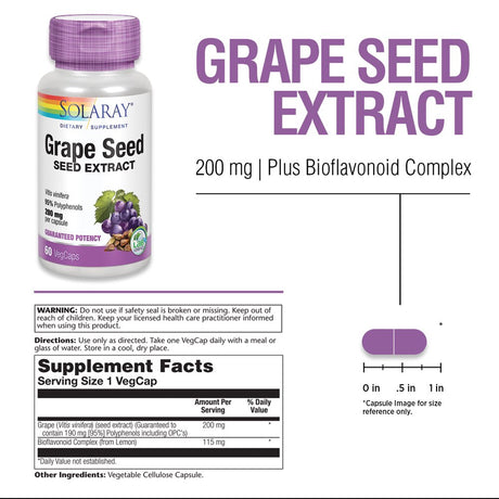 Solaray Grape Seed Extract 200 Mg plus Bioflavonoid Complex | Healthy Cardiovascular & Blood Vessel Support | 60 Vegcaps