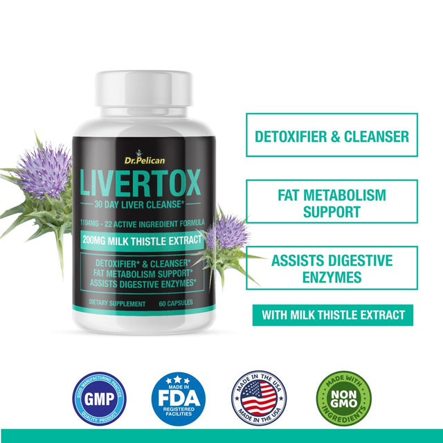 Livertox- Liver Detoxifier/Digestive Enzymes/Metabolism- 60 Capsules- Dr. Pelican