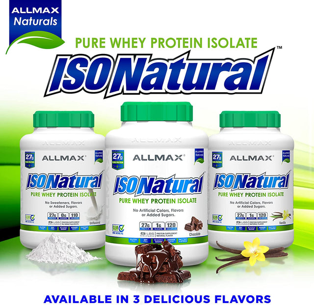 ALLMAX ISONATURAL Whey Protein Isolate, Chocolate - 2 Lb - 27 Grams of Protein per Scoop - Zero Fat & Sugar - 99% Lactose Free - with Prebiotics - No Artificial Flavors - Approx. 29 Servings