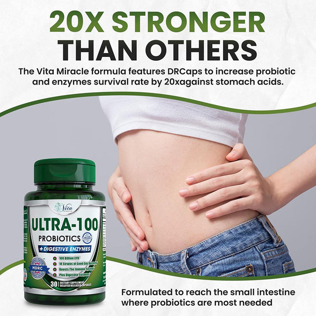 100 Billion Probiotic | Digestive Enzymes with Probiotics and Prebiotics Probiotic Multi Enzyme for Women Men Adults Supports Digestion & IBS with Amylase Protease & Lipase Probiotic Multi-Enzyme