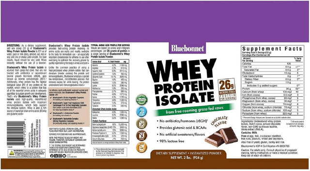 Bluebonnet 100% Natural Whey Protein Isolate Powder, Chocolate, 2 Pound