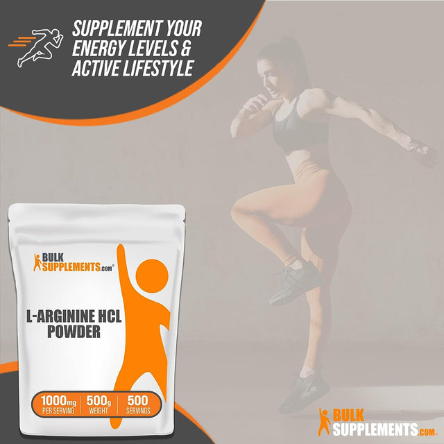 BULKSUPPLEMENTS.COM L-Arginine Hcl Powder - L-Arginine 1000Mg, Arginine Supplement - Nitric Oxide Supplement, Nitric Oxide Powder - Pure & Gluten Free, 1000Mg per Serving, 500G (1.1 Lbs)