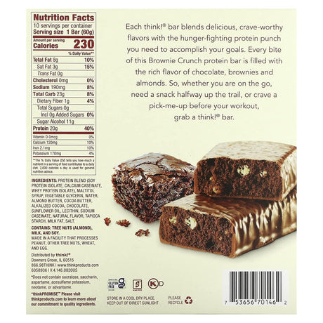 Thinkthin Protein Bars Brownie Crunch, 2.1 Oz, 10 Pk