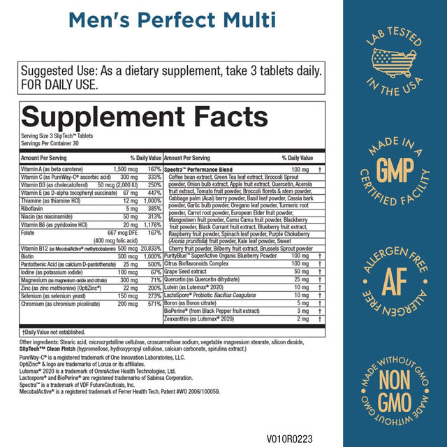 Men'S Perfect Multi from Purity Products - Vitamins, Minerals and Phytonutrients - Supports Healthy Testosterone Levels and Promotes Energy, Vitality and Stamina - 90 Tablets