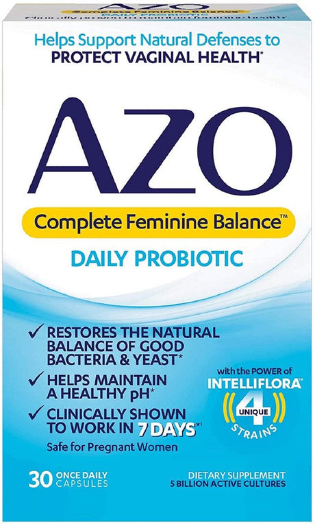 AZO Complete Feminine Balance Daily Probiotics for Women, Clinically Proven to Help Protect Vaginal Health, Helps Balance Ph and Yeast, 30 Count