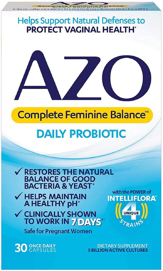 AZO Complete Feminine Balance Daily Probiotics for Women, Clinically Proven to Help Protect Vaginal Health, Helps Balance Ph and Yeast, 30 Count