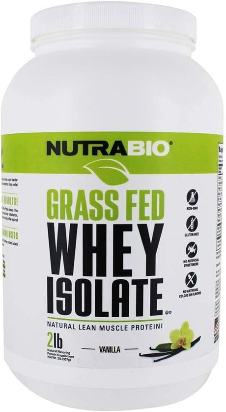 Nutrabio Grass Fed Whey Isolate Protein Powder - 25G of Protein per Scoop - Sugar Free Natural Lean Muscle Protein Supplement - Vanilla - 2 Pounds, 29 Servings