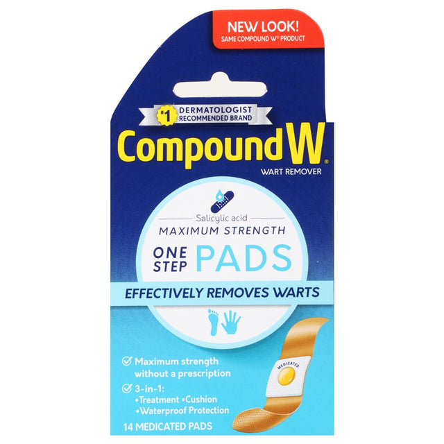 Compound W Maximum Strength One Step Wart Remover Pads, 14 Count