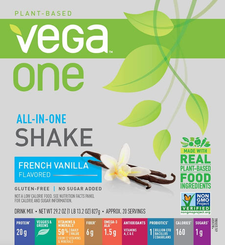 Vega One All in One Nutritional Shake French Vanilla - Plant Based Vegan Protein Powder, Non Dairy, Gluten Free, Non GMO, 29.2 Ounce (Pack of 1)