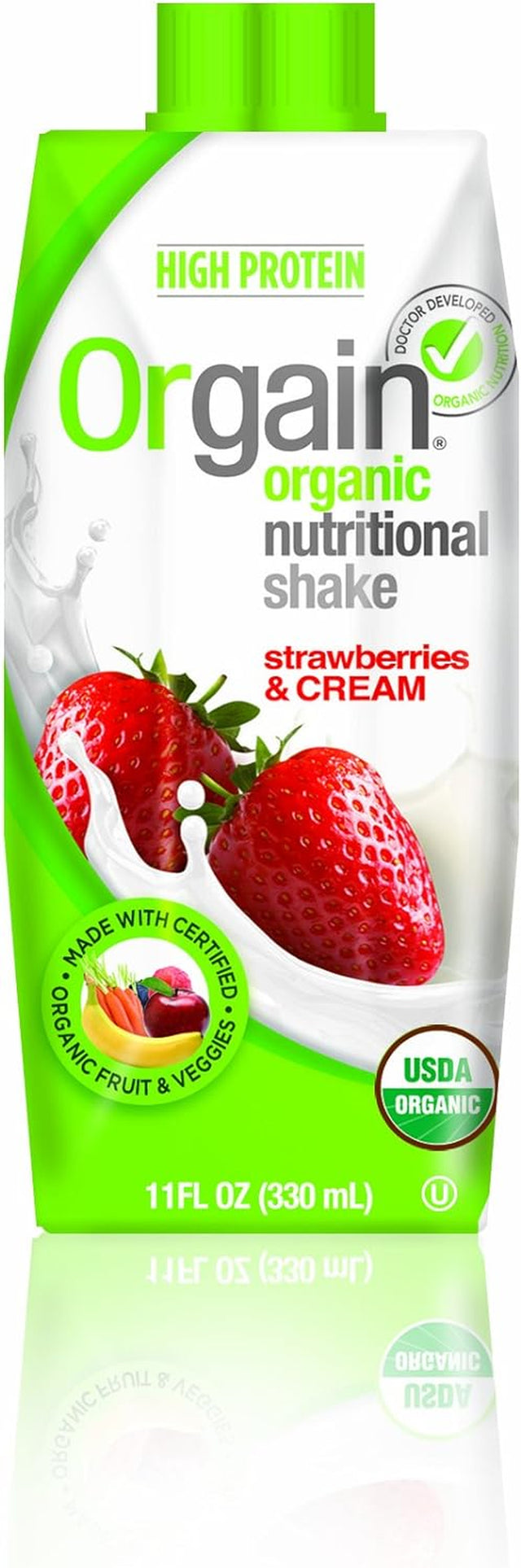 Organic Nutritional Shake Strawberry & Cream 4-Pack 11 Ounces (Case of 3)