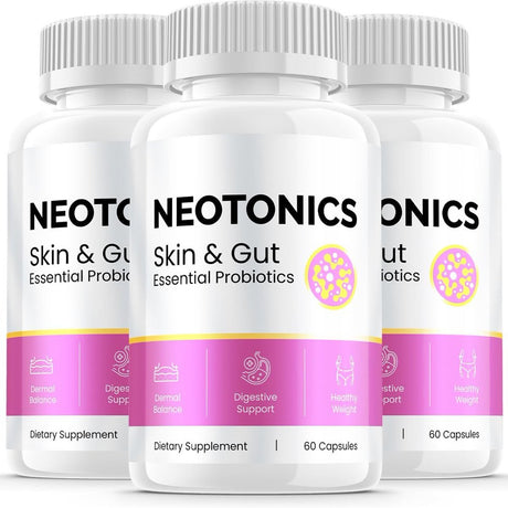 3 Pack Neotonics Skin & Gut - Official - Neotonics Advanced Formula Skincare Supplement Reviews Neo Tonics Capsules Skin and Gut Health 180 Capsules