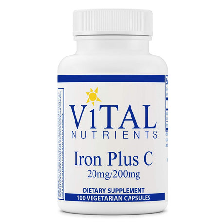 Vital Nutrients - Iron plus C - Supports Healthy Cognition and Energy Levels for Women and Men - 100 Vegetarian Capsules per Bottle - 20 Mg / 200 Mg