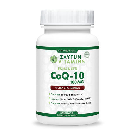 Zaytun Vitamins Halal Coq10 100Mg, Supports Healthy Blood Pressure Levels, Includes Vitamin a + E, 60 Softgels, Made in USA