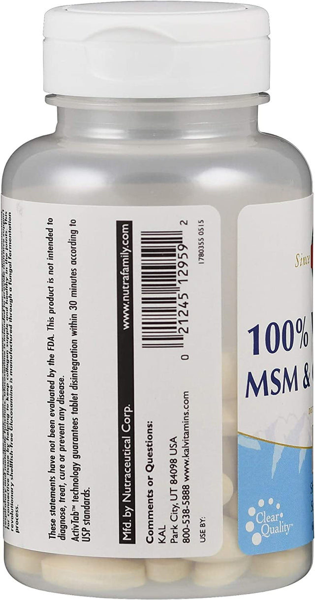 KAL 100% Vegetarian MSM and Glucosamine Tablet, 500 Mg, 60 Count