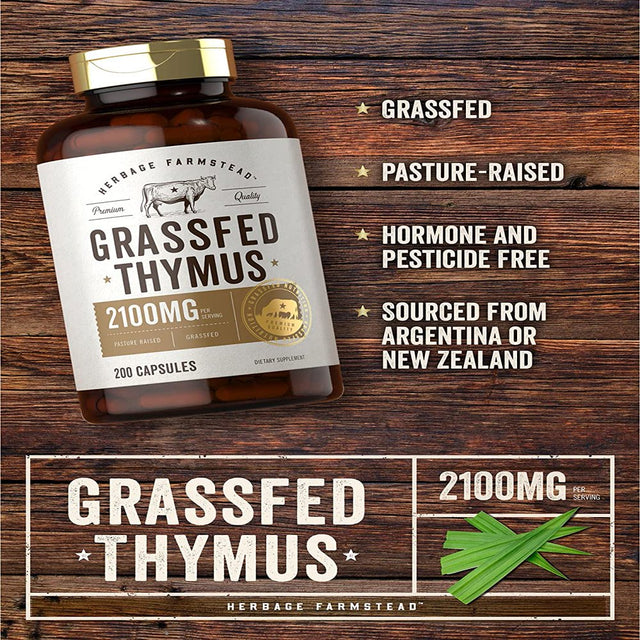 Grass Fed Beef Thymus | 2100Mg | 200 Capsules | by Herbage Farmstead