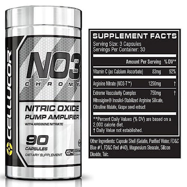 Cellucor NO3 Chrome Nitric Oxide Supplements with Arginine Nitrate for Muscle Pump & Blood Flow, 90 Capsules, G4