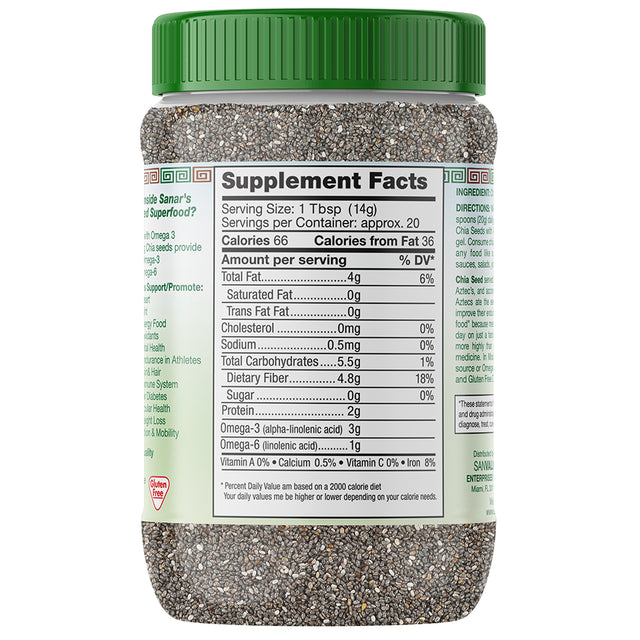 Sanar Naturals Chia Seed, 10 Oz - Dietary Fibers Protein, and Omega 3,6,9 for Digestive Support