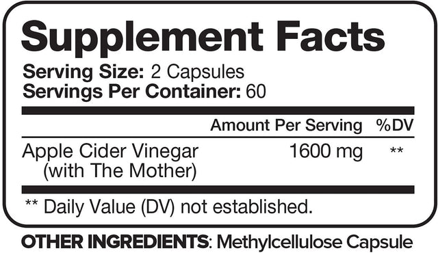 Nutrivein Apple Cider Vinegar Capsules 1600Mg Weight Loss Supplement 120 Vegetable Capsules