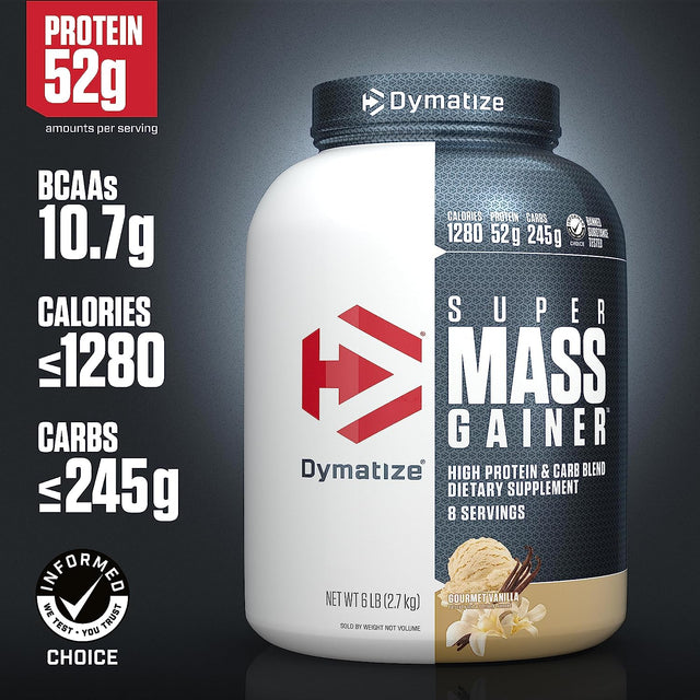 Dymatize Super Mass Gainer Protein Powder, 1280 Calories & 52G Protein, Gain Strength & Size Quickly, 10.7G Bcaas, Mixes Easily, Tastes Delicious, Gourmet Vanilla, 6 Pound (Pack of 1)