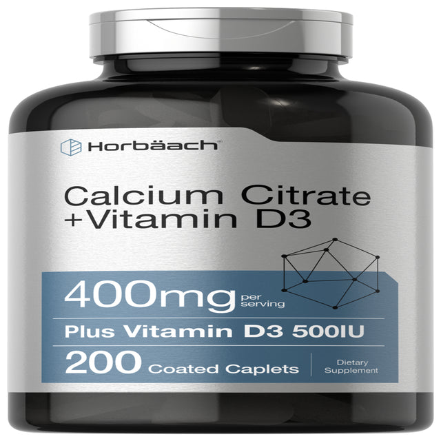 Calcium Citrate & Vitamin D3 | 200 Caplets | Vegetarian Formula | by Horbaach