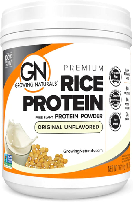 Growing Naturals | Original Rice Powder 15G Plant Protein | 2.8G BCAA, Low-Carb, Low-Sugar, Non-Gmo, Vegan, Gluten-Free, Keto & Food Allergy Friendly | Original (1 Pound (Pack of 1))