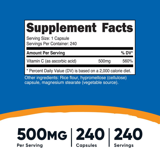 Nutricost Vitamin C 500Mg, 240 Capsules, Vegetarian, Gluten Free & Non-Gmo