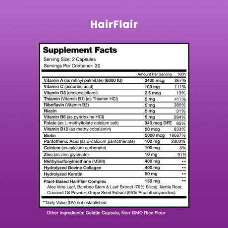 Nutrachamps Hairflair | Hair Health Vitamins for Women | Biotin Vitamins for Hair Skin & Nails | Hair Health Supplement for All Hair Types with Biotin, Keratin, Collagen, Bamboo, Aloe & More