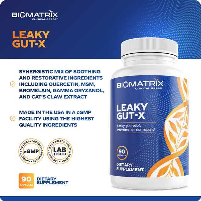 Biomatrix Leaky Gut, IBS Supplement W/ L-Glutamine, Turmeric Root - Support Mucosa | 90 Caps