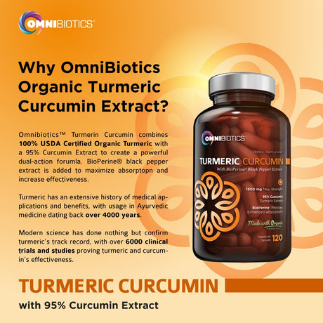 Organic Turmeric Curcumin Supplement 1500Mg 120 Vegetarian Capsules by Omnibiotics