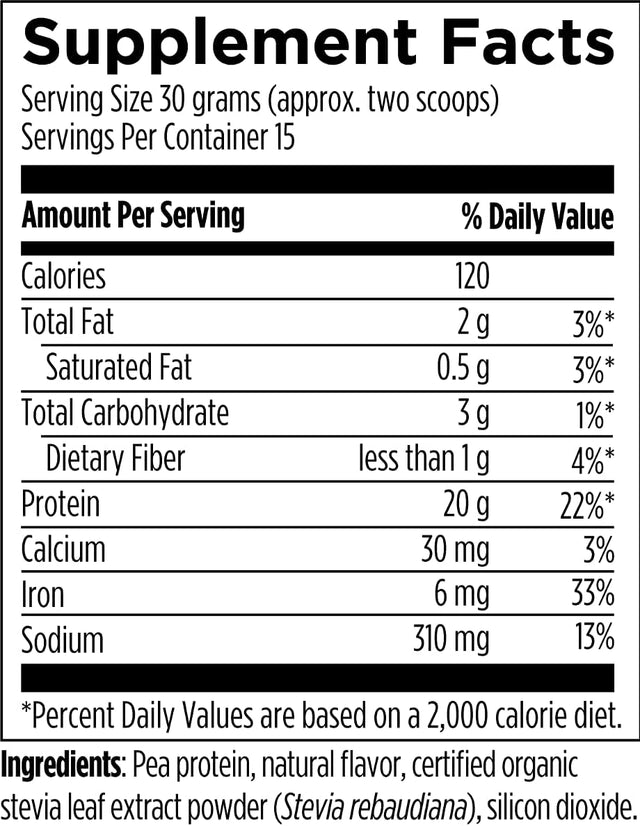 Designs for Health Purepea - 20G Vegan Pea Protein, Non-Gmo Natural Drink Mix Powder Supplement, Vanilla (15 Servings / 450G)