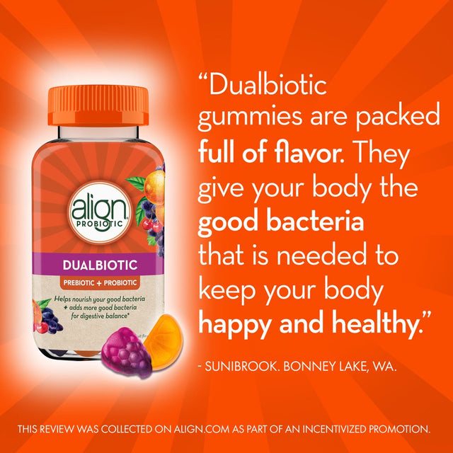 Align Probiotic Dualbiotic Gummies, Unisex Prebiotic & Probiotic Dietary Supplement, 54 Ct