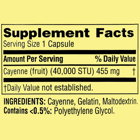 Spring Valley Cayenne Metabolism Support Dietary Supplement Capsules, 455 Mg, 100 Count