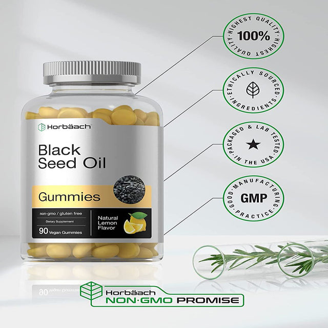 Blackseed Oil Gummies | 90 Count | Vegan Formula | Natural Lemon Flavor | by Horbaach