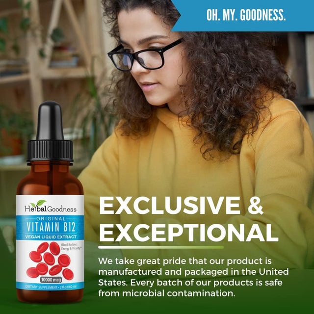 Vitamin B12 Methyl 10,000Mcg Liquid Extract Vegan Formula - Sublingual Blood Builder - Energy and Vitality, Original Methylcobalamin USA Made - Herbal Goodness