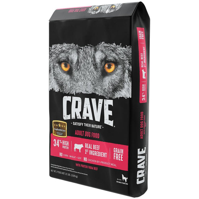 CRAVE Grain Free Adult Dry Dog Food with Protein from Beef, 22 Lb. Bag