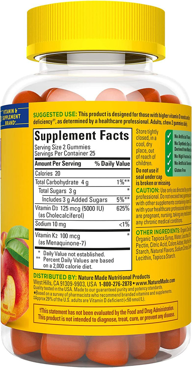 Nature Made Vitamin D3 + K2 Gummies - Peach 50 Gummies