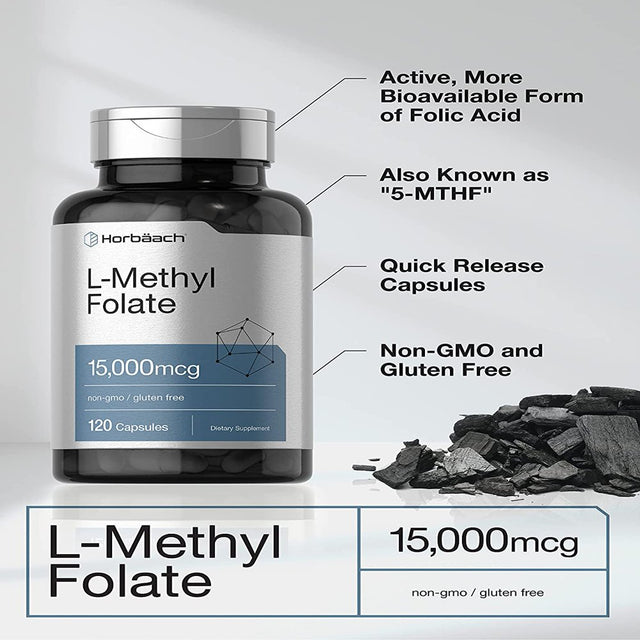 L Methylfolate 15000 Mcg | 120 Capsules | Methyl Folate 5-MTHF | by Horbaach