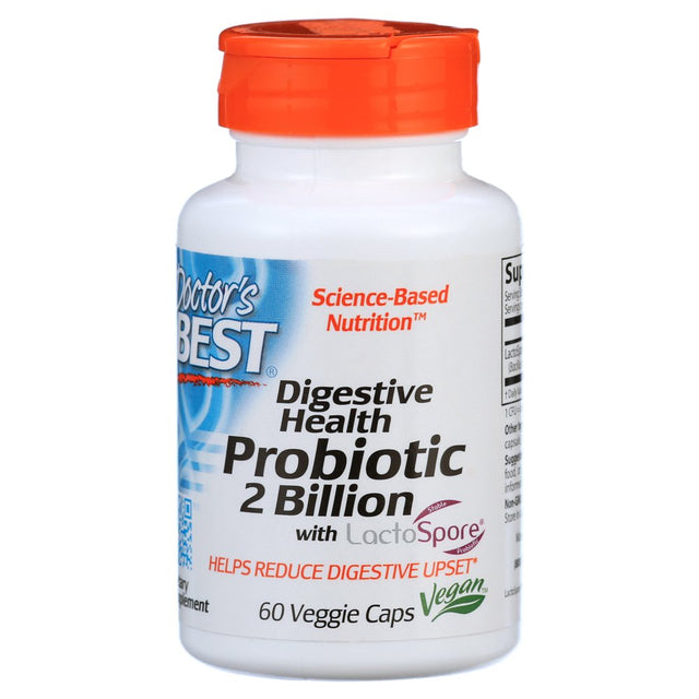 Doctor'S Best Digestive Health Probiotic 2 Billion with Lactospore, Non-Gmo, Vegan, Gluten Free, Soy Free, 60 Veggie Caps