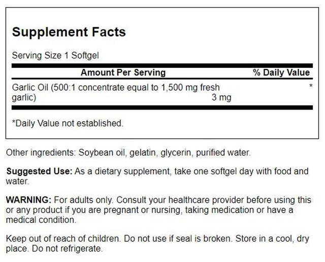 Swanson Garlic Oil 1,500 Mg 500 Softgels