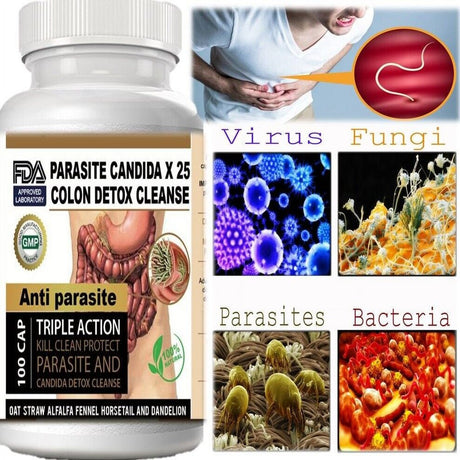 Parasite Cleanse DETOX Liver Colon Yeast Killer Pills All Natural Detox Candida 100 Capsules