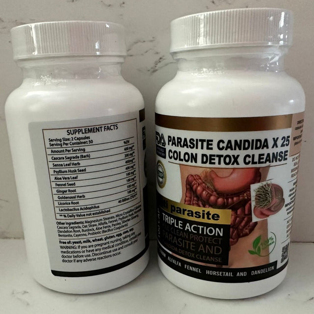 Parasite Cleanse DETOX Liver Colon Yeast Killer Pills All Natural Detox Candida 100 Capsules