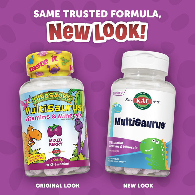 KAL Kids Multisaurus Vitamins & Minerals | Mixed Berry Flavor | Childrens Once Daily Multivitamin | 60 Chewables