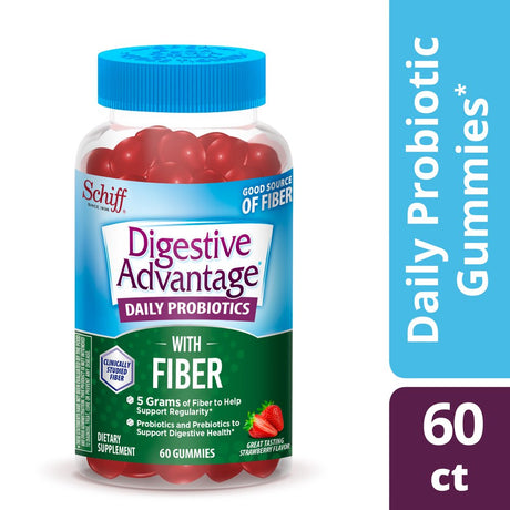 Digestive Advantage Prebiotic Fiber Gummies + Probiotics for Gut Health - 5G Prebiotic Fiber + 1 Billion CFU Probiotic, Supports Digestive Health & Regularity - (60Ct Bottle), Strawberry Flavor*