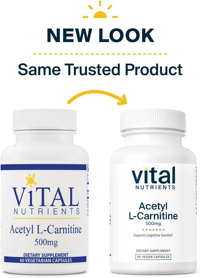 Vital Nutrients - Acetyl L-Carnitine - Supports Normal Brain Function - 60 Vegetarian Capsules per Bottle - 500 Mg